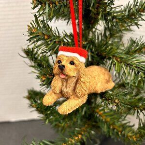 Sandicast Buff Cocker Spaniel with Santa Hat Christmas Ornament , Tan NIB
